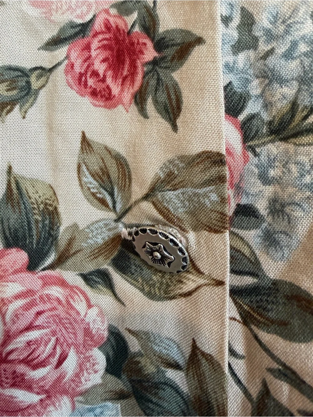 Vintage Floral Print Prarie  Midi Skirt in Cream and Pink Roper Size M Very GUC